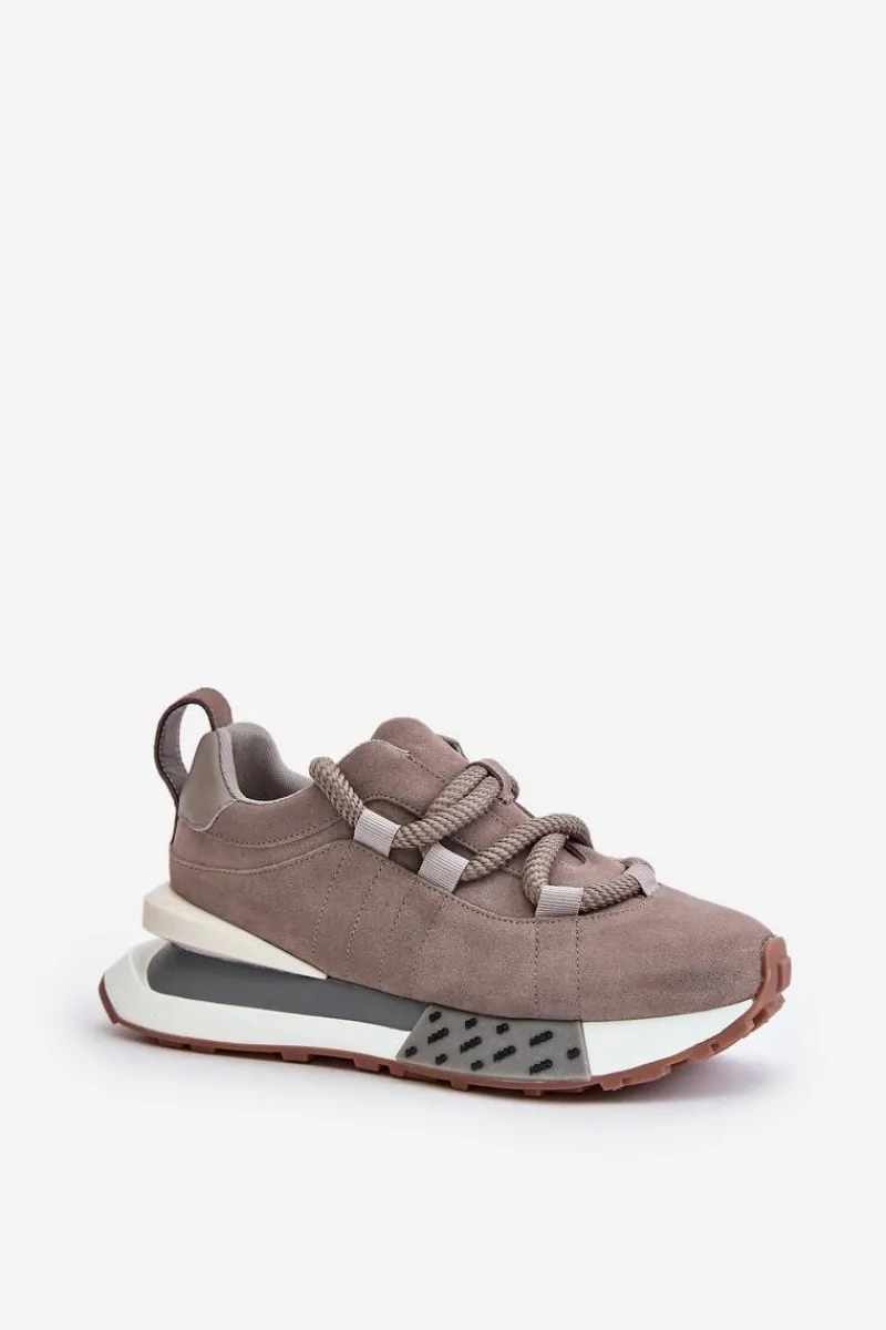 Buty Sportowe Na Platformie>Boto Zamszowe Sneakersy Damskie Na Platformie Z Grubym Sznurowaniem Artiker 54C1463 Szare Szary