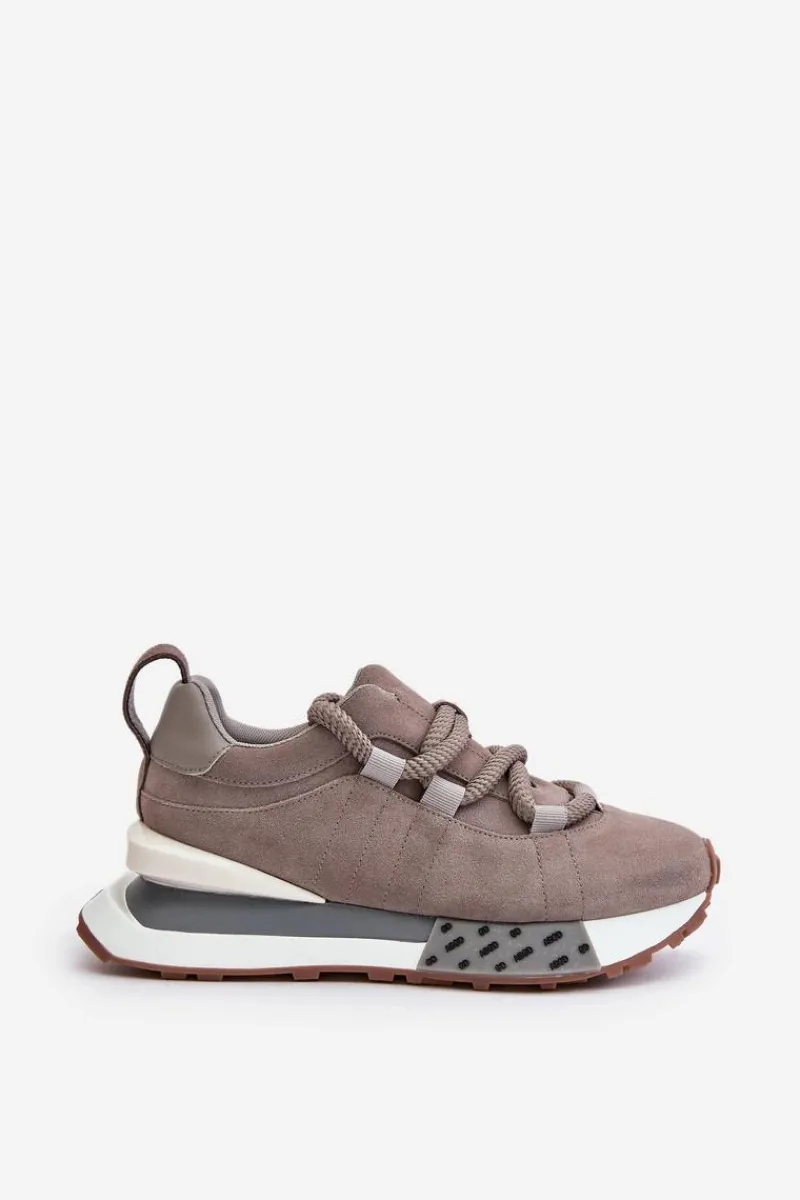 Buty Sportowe Na Platformie>Boto Zamszowe Sneakersy Damskie Na Platformie Z Grubym Sznurowaniem Artiker 54C1463 Szare Szary