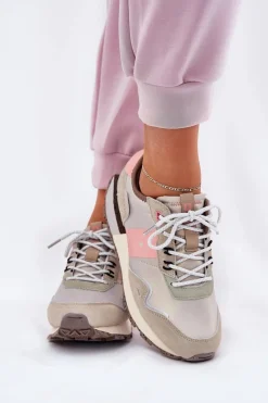 Sale Zamszowe Sneakersy Damskie Big Star RR274243 HI-POLY SYSTEM Szaro-Różowe Damskie Buty Sportowe Big Star|Sneakersy Damskie