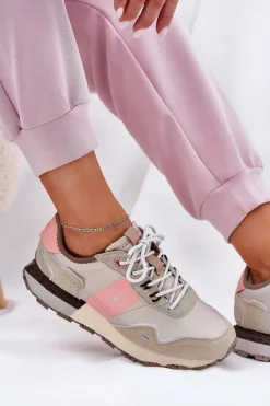 Sale Zamszowe Sneakersy Damskie Big Star RR274243 HI-POLY SYSTEM Szaro-Różowe Damskie Buty Sportowe Big Star|Sneakersy Damskie