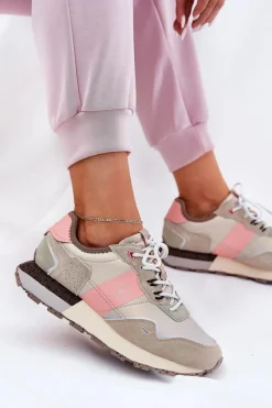 Sale Zamszowe Sneakersy Damskie Big Star RR274243 HI-POLY SYSTEM Szaro-Różowe Damskie Buty Sportowe Big Star|Sneakersy Damskie