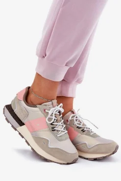 Sale Zamszowe Sneakersy Damskie Big Star RR274243 HI-POLY SYSTEM Szaro-Różowe Damskie Buty Sportowe Big Star|Sneakersy Damskie