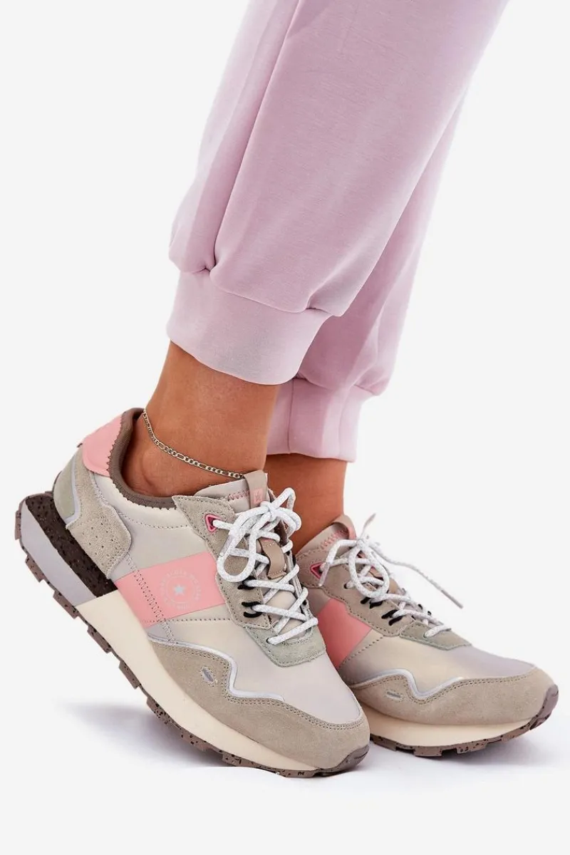 Sale Zamszowe Sneakersy Damskie Big Star RR274243 HI-POLY SYSTEM Szaro-Różowe Damskie Buty Sportowe Big Star|Sneakersy Damskie