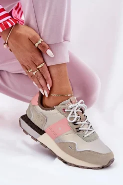 Sale Zamszowe Sneakersy Damskie Big Star RR274243 HI-POLY SYSTEM Szaro-Różowe Damskie Buty Sportowe Big Star|Sneakersy Damskie