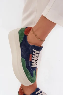 Outlet Zazoo Zamszowe Sneakersy Damskie Na Platformie N1269S3 Zielono-Granatowe Niebieski
