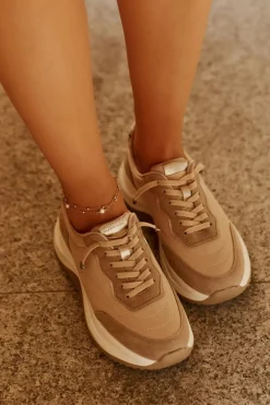 Buty Sportowe Big Star|Sneakersy Damskie>Big Star Shoes Zamszowe Sneakersy Damskie Na Platformie Big Star RR274A345 HI-POLY SYSTEM Ciemnobeżowe Beżowy