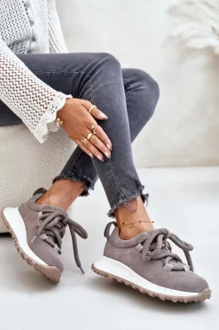 Artiker Zamszowe Sneakersy Damskie Z Grubym Sznurowaniem 54C1465 Szare Szary
