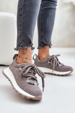 Artiker Zamszowe Sneakersy Damskie Z Grubym Sznurowaniem 54C1465 Szare Szary