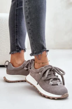 Artiker Zamszowe Sneakersy Damskie Z Grubym Sznurowaniem 54C1465 Szare Szary