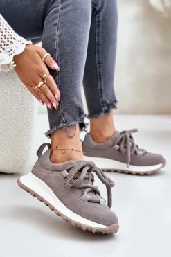 Artiker Zamszowe Sneakersy Damskie Z Grubym Sznurowaniem 54C1465 Szare Szary