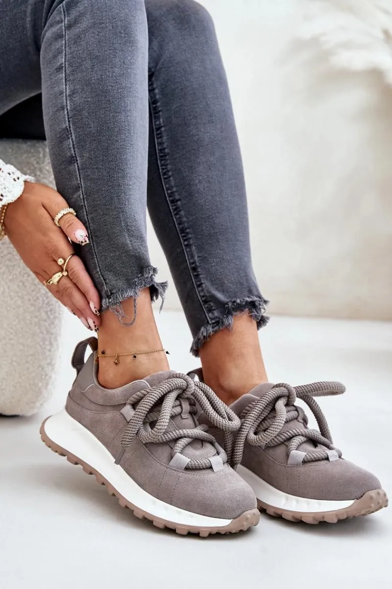 Artiker Zamszowe Sneakersy Damskie Z Grubym Sznurowaniem 54C1465 Szare Szary