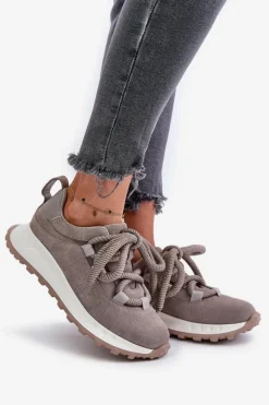 Artiker Zamszowe Sneakersy Damskie Z Grubym Sznurowaniem 54C1465 Szare Szary