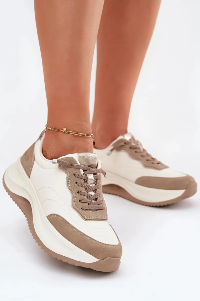 Clearance Big Star Shoes Zamszowe Sneakersy Damskie Na Platformie Big Star RR274A344 HI-POLY SYSTEM Beżowe Beżowy