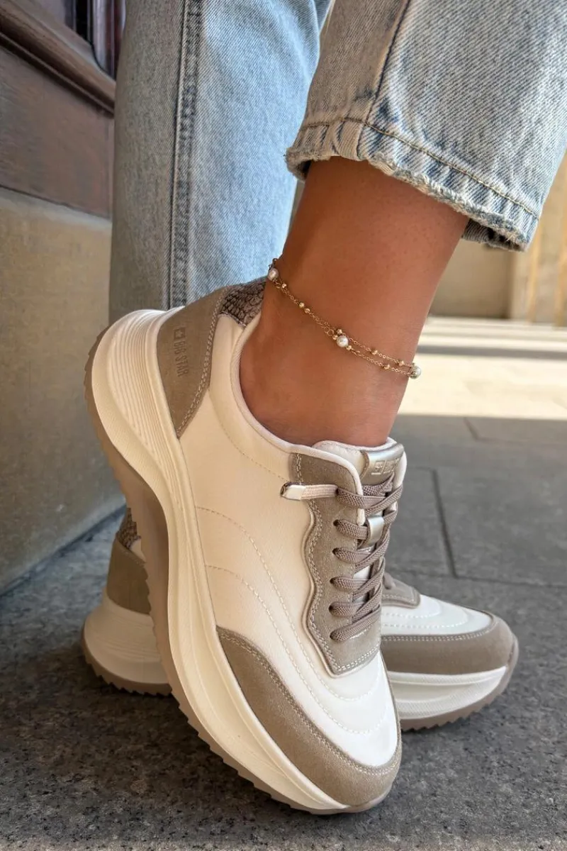 Clearance Big Star Shoes Zamszowe Sneakersy Damskie Na Platformie Big Star RR274A344 HI-POLY SYSTEM Beżowe Beżowy