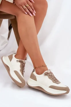 Clearance Big Star Shoes Zamszowe Sneakersy Damskie Na Platformie Big Star RR274A344 HI-POLY SYSTEM Beżowe Beżowy