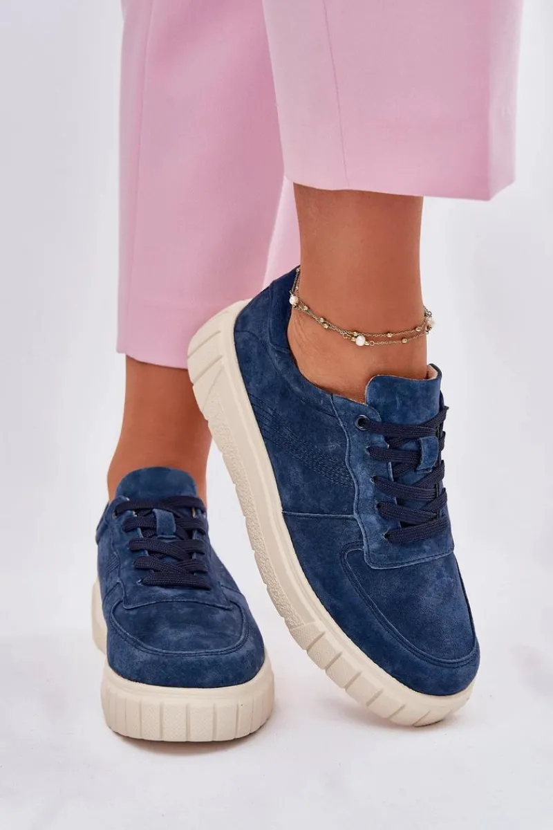 Clearance Zamszowe Sneakersy Damskie Na Platformie Granatowe Rilwena Damskie Sneakersy Damskie