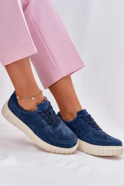 Clearance Zamszowe Sneakersy Damskie Na Platformie Granatowe Rilwena Damskie Sneakersy Damskie