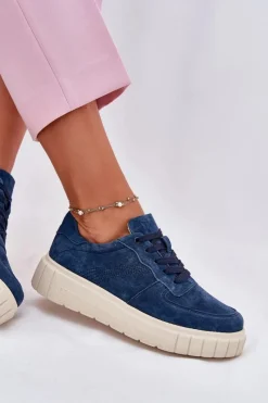 Clearance Zamszowe Sneakersy Damskie Na Platformie Granatowe Rilwena Damskie Sneakersy Damskie
