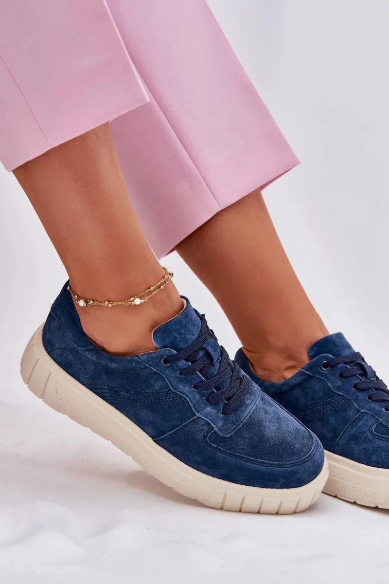 Clearance Zamszowe Sneakersy Damskie Na Platformie Granatowe Rilwena Damskie Sneakersy Damskie
