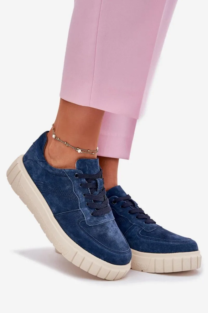 Clearance Zamszowe Sneakersy Damskie Na Platformie Granatowe Rilwena Damskie Sneakersy Damskie