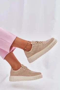 Outlet Evento Zamszowe Sneakersy Damskie Na Platformie Beżowe Rilwena