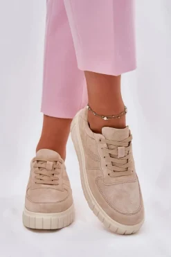 Outlet Evento Zamszowe Sneakersy Damskie Na Platformie Beżowe Rilwena