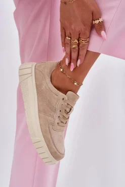 Outlet Evento Zamszowe Sneakersy Damskie Na Platformie Beżowe Rilwena