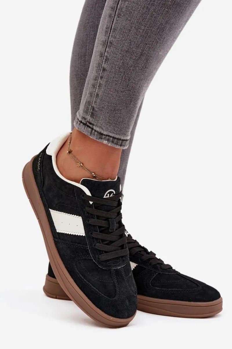 Hot Zamszowe Sneakersy Damskie Vinceza 14029 Czarne Damskie Sneakersy Damskie