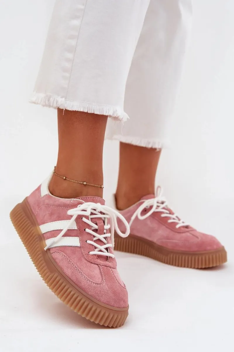 Sneakersy Damskie>Boto Zamszowe Sneakersy Damskie Na Platformie Różowe Marisae Różowy
