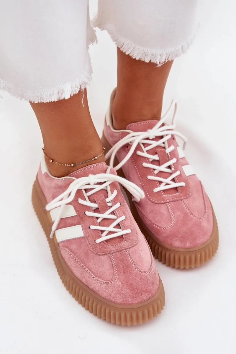 Sneakersy Damskie>Boto Zamszowe Sneakersy Damskie Na Platformie Różowe Marisae Różowy