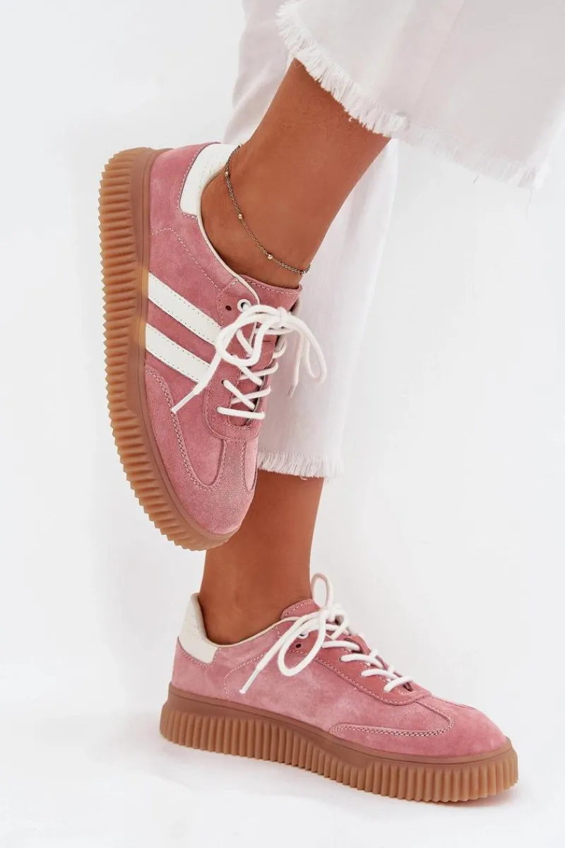 Sneakersy Damskie>Boto Zamszowe Sneakersy Damskie Na Platformie Różowe Marisae Różowy