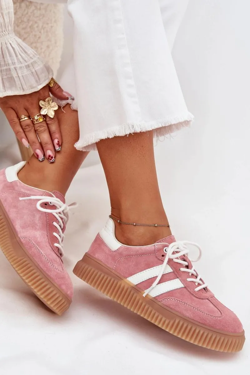Sneakersy Damskie>Boto Zamszowe Sneakersy Damskie Na Platformie Różowe Marisae Różowy