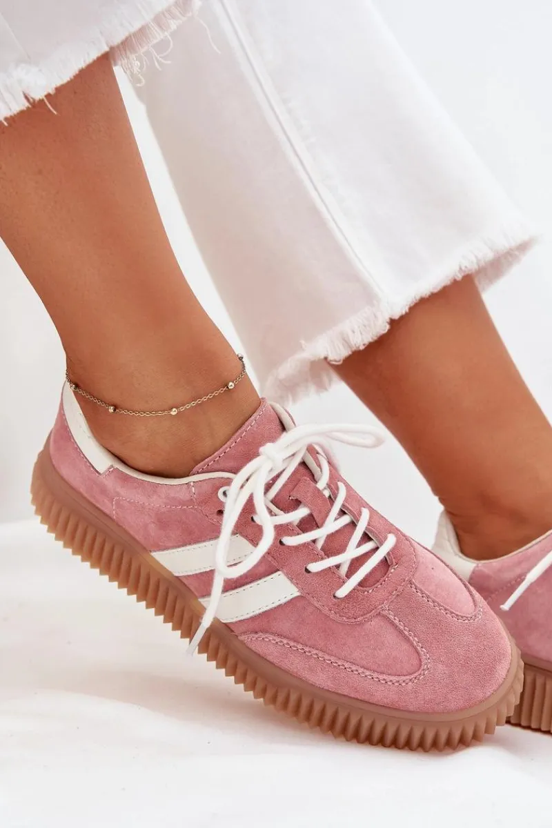 Sneakersy Damskie>Boto Zamszowe Sneakersy Damskie Na Platformie Różowe Marisae Różowy