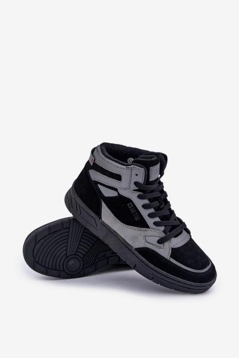 Obuwie Sportowe Męskie>Big Star Shoes Zamszowe Sneakersy Męskie Big Star OO174303 Hi-Poly System Czarno-Szare