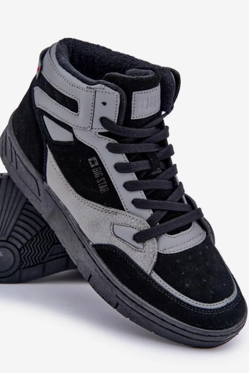 Obuwie Sportowe Męskie>Big Star Shoes Zamszowe Sneakersy Męskie Big Star OO174303 Hi-Poly System Czarno-Szare