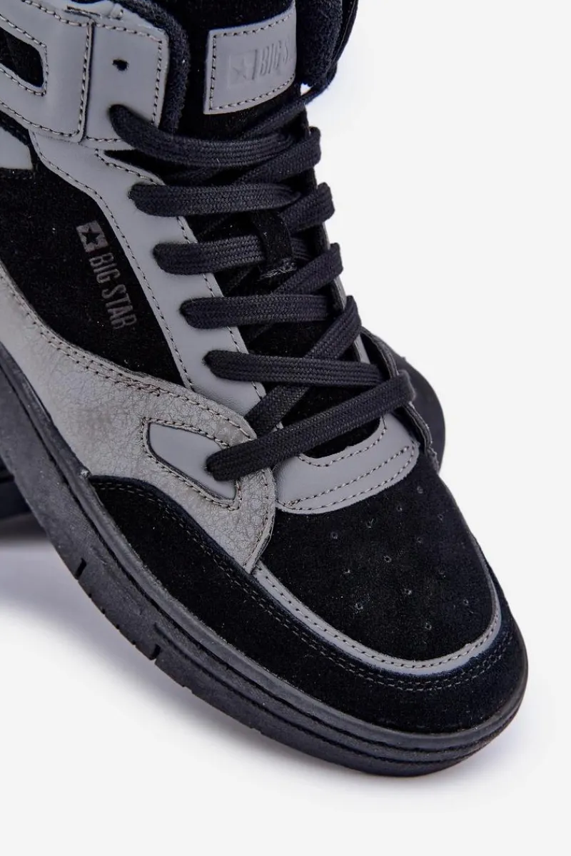 Obuwie Sportowe Męskie>Big Star Shoes Zamszowe Sneakersy Męskie Big Star OO174303 Hi-Poly System Czarno-Szare
