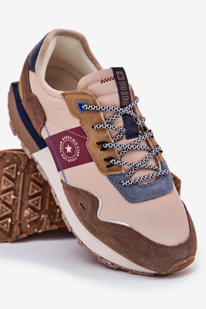 Obuwie Sportowe Męskie>Big Star Shoes Zamszowe Sneakersy Męskie Na Platformie Big Star RR174475 Hi-Poly System Beżowe Beżowy