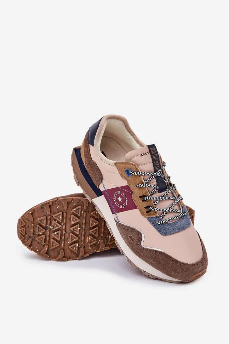 Obuwie Sportowe Męskie>Big Star Shoes Zamszowe Sneakersy Męskie Na Platformie Big Star RR174475 Hi-Poly System Beżowe Beżowy