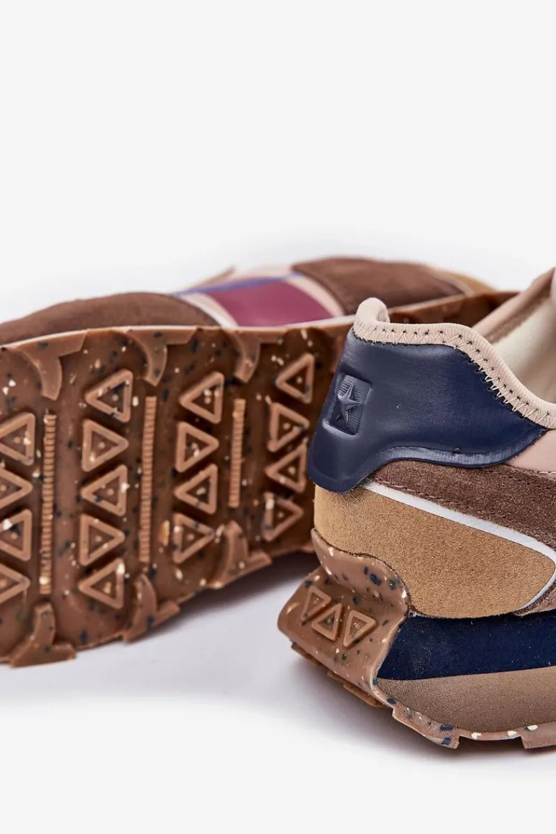 Obuwie Sportowe Męskie>Big Star Shoes Zamszowe Sneakersy Męskie Na Platformie Big Star RR174475 Hi-Poly System Beżowe Beżowy