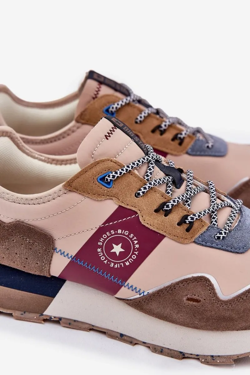 Obuwie Sportowe Męskie>Big Star Shoes Zamszowe Sneakersy Męskie Na Platformie Big Star RR174475 Hi-Poly System Beżowe Beżowy