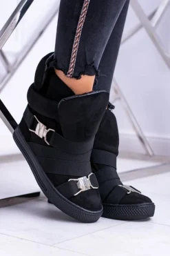 Sneakersy Damskie>Boto Zamszowe Sneakersy Na Koturnie Lu Boo Czarne