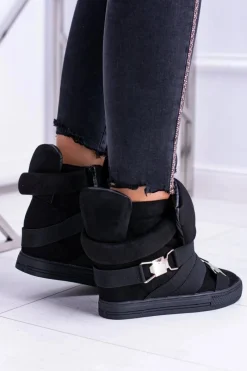 Sneakersy Damskie>Boto Zamszowe Sneakersy Na Koturnie Lu Boo Czarne