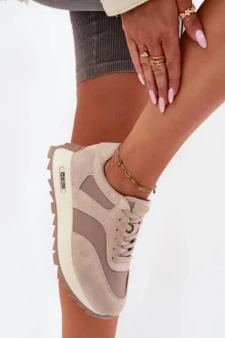 Discount Big Star Shoes Zamszowe Sneakersy Na Platformie Damskie Big Star RR274897 HI-POLY SYSTEM Beżowe Beżowy