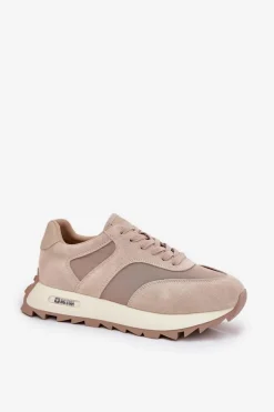 Discount Big Star Shoes Zamszowe Sneakersy Na Platformie Damskie Big Star RR274897 HI-POLY SYSTEM Beżowe Beżowy