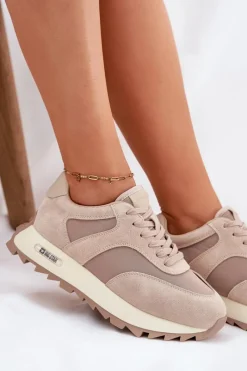 Discount Big Star Shoes Zamszowe Sneakersy Na Platformie Damskie Big Star RR274897 HI-POLY SYSTEM Beżowe Beżowy