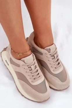 Discount Big Star Shoes Zamszowe Sneakersy Na Platformie Damskie Big Star RR274897 HI-POLY SYSTEM Beżowe Beżowy