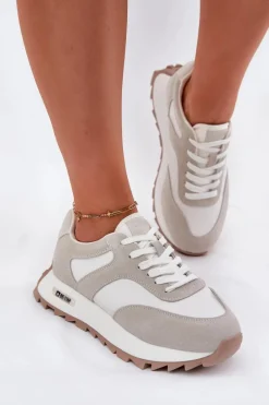Online Zamszowe Sneakersy Na Platformie Damskie Big Star RR274896 HI-POLY SYSTEM Biało-Szare Damskie Buty Sportowe Big Star|Sneakersy Damskie