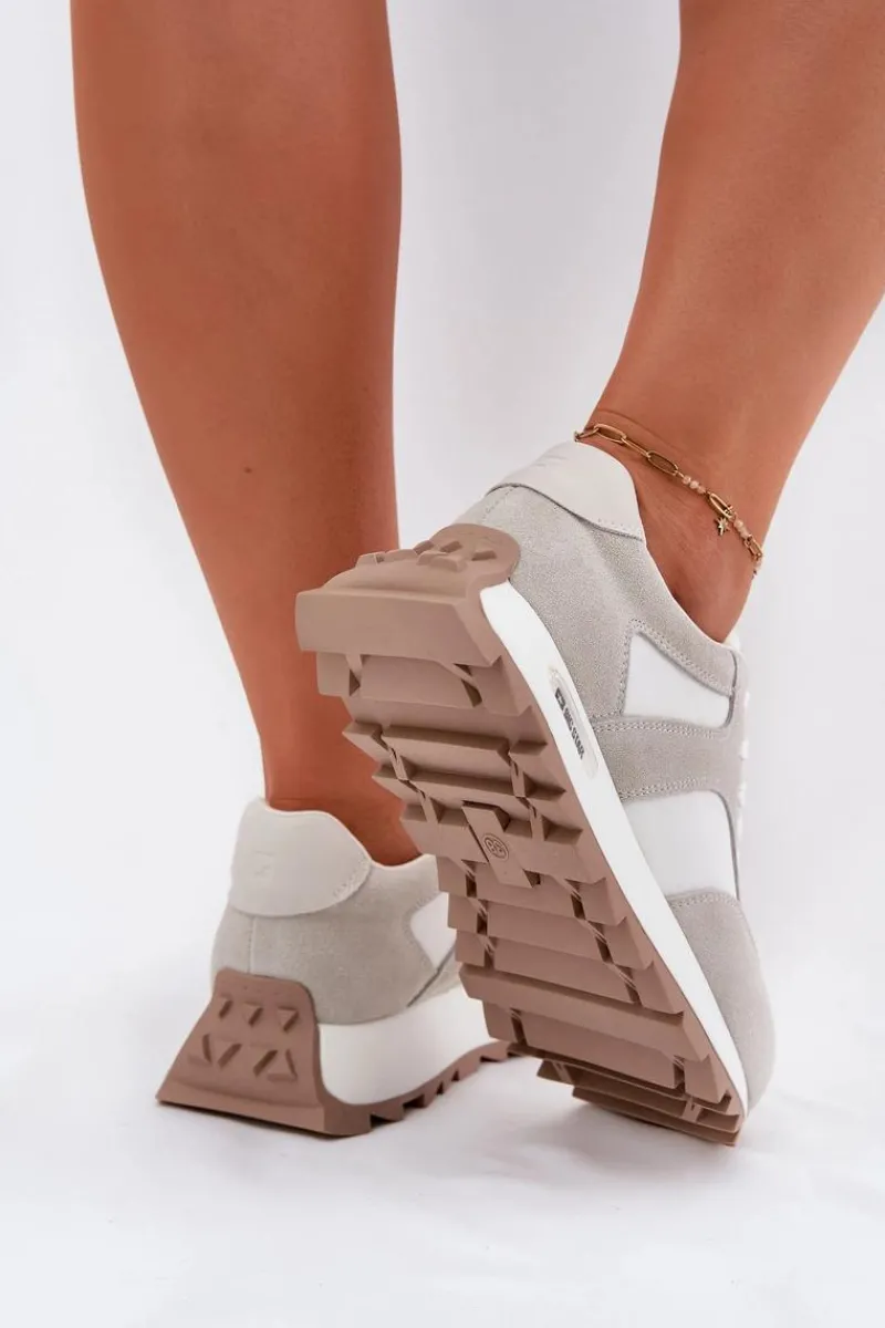 Online Zamszowe Sneakersy Na Platformie Damskie Big Star RR274896 HI-POLY SYSTEM Biało-Szare Damskie Buty Sportowe Big Star|Sneakersy Damskie