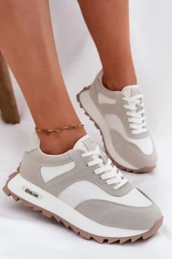 Online Zamszowe Sneakersy Na Platformie Damskie Big Star RR274896 HI-POLY SYSTEM Biało-Szare Damskie Buty Sportowe Big Star|Sneakersy Damskie