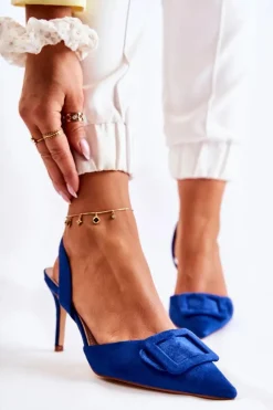 Clearance Zamszowe Szpilki Z Noskiem W Szpic Ciemnoniebieskie Emberly Damskie Szpilki Zamszowe